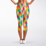 Retro Harlequin Pattern Print Women's Capri Leggings