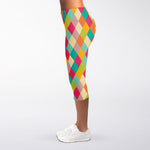 Retro Harlequin Pattern Print Women's Capri Leggings