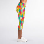 Retro Harlequin Pattern Print Women's Capri Leggings