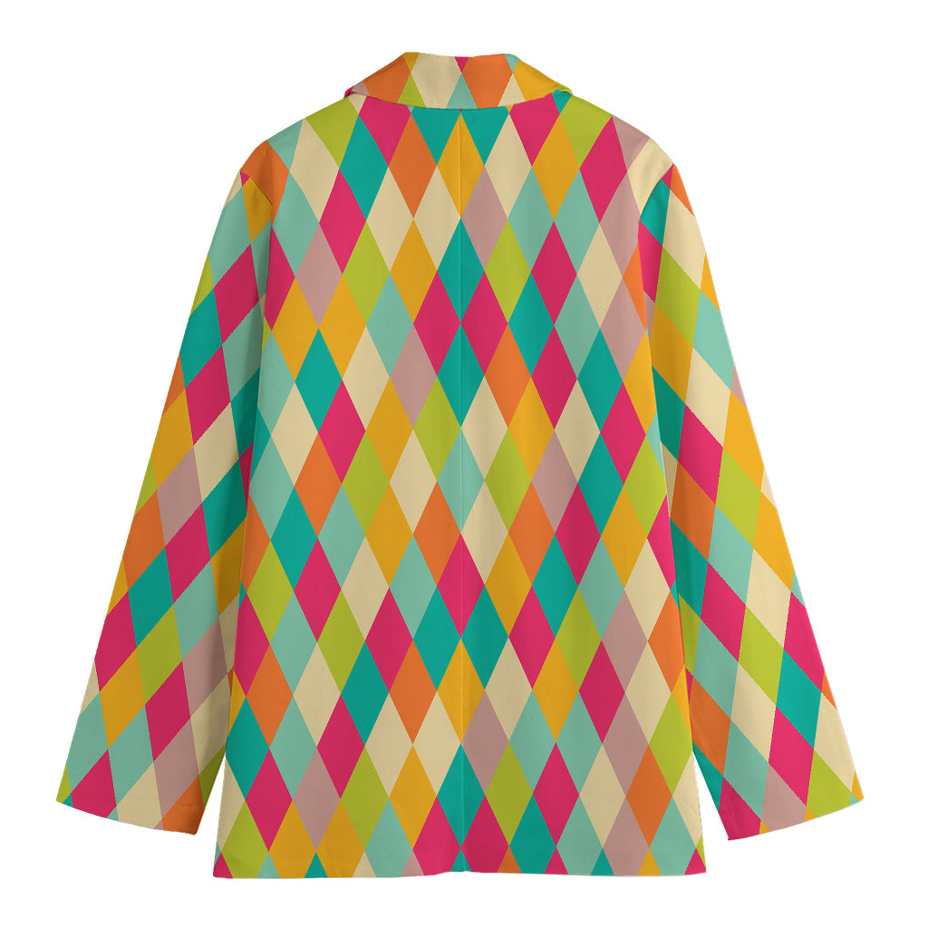 Retro Harlequin Pattern Print Women's Cotton Blazer