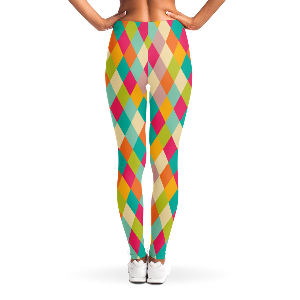 Retro Harlequin Pattern Print Women's Leggings