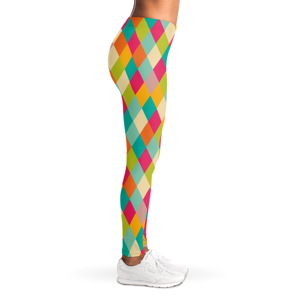 Retro Harlequin Pattern Print Women's Leggings