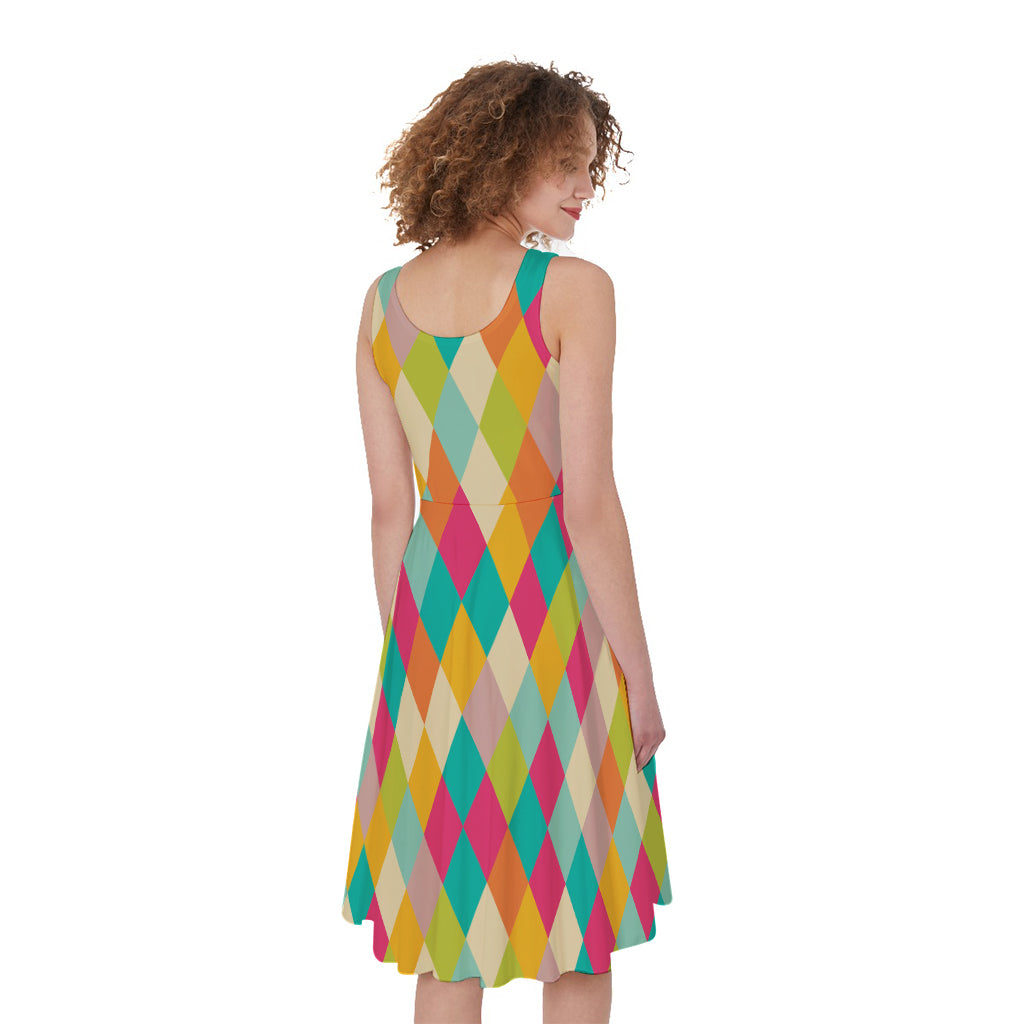 Retro Harlequin Pattern Print Women's Sleeveless Dress