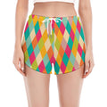 Retro Harlequin Pattern Print Women's Split Running Shorts