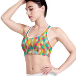 Retro Harlequin Pattern Print Women's Sports Bra