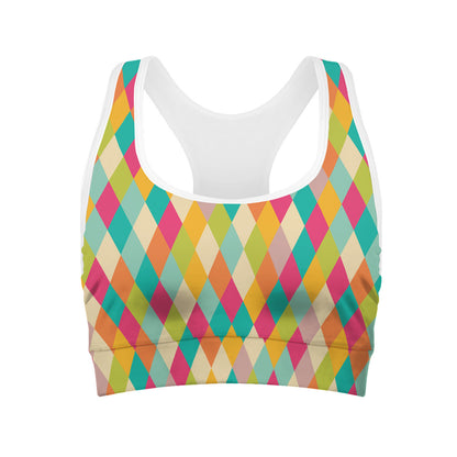 Retro Harlequin Pattern Print Women's Sports Bra