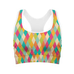 Retro Harlequin Pattern Print Women's Sports Bra