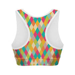 Retro Harlequin Pattern Print Women's Sports Bra