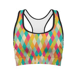 Retro Harlequin Pattern Print Women's Sports Bra