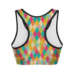 Retro Harlequin Pattern Print Women's Sports Bra