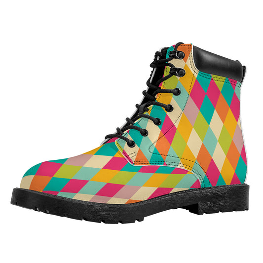 Retro Harlequin Pattern Print Work Boots