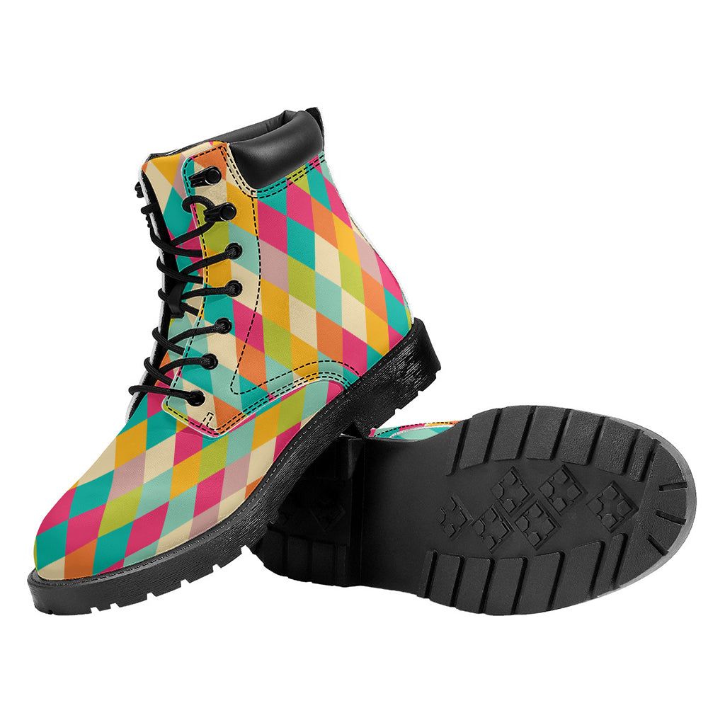 Retro Harlequin Pattern Print Work Boots