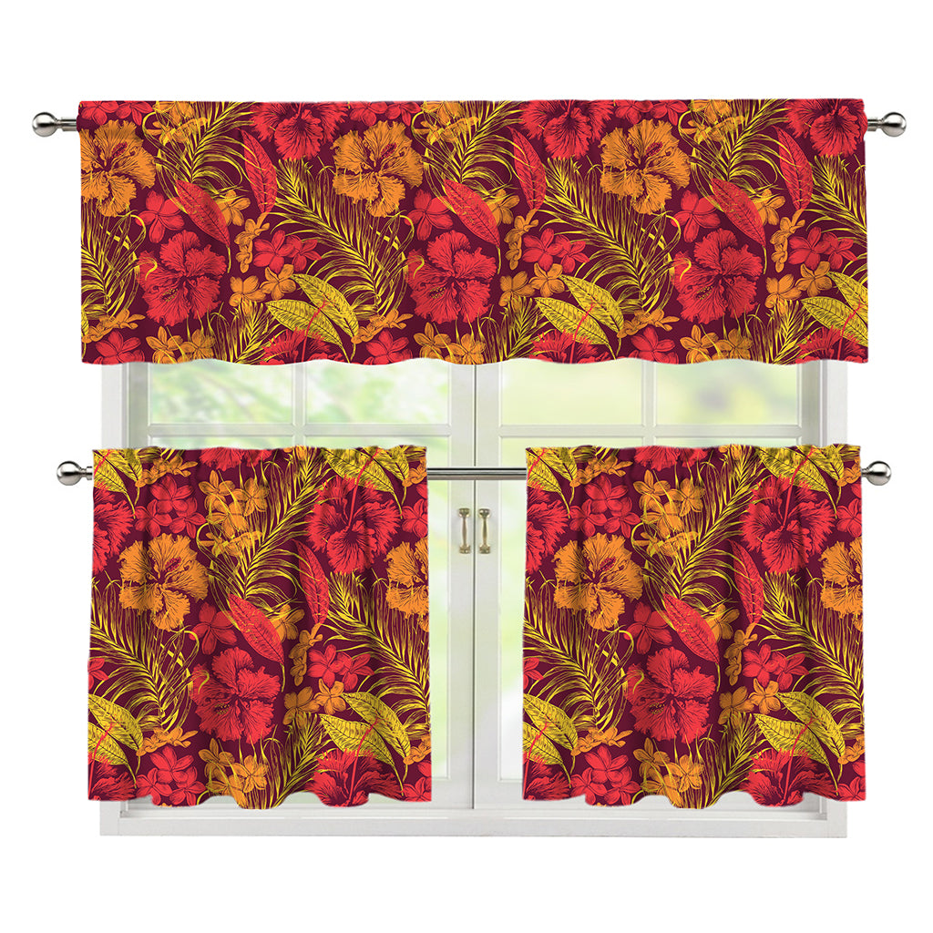Retro Hawaiian Tropical Floral Print 3 Piece Kitchen Curtains