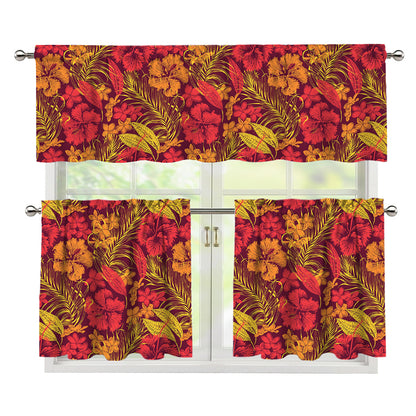 Retro Hawaiian Tropical Floral Print 3 Piece Kitchen Curtains