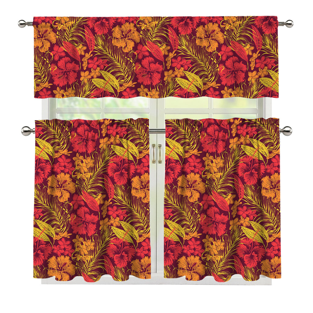 Retro Hawaiian Tropical Floral Print 3 Piece Kitchen Curtains