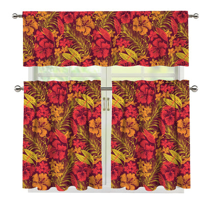 Retro Hawaiian Tropical Floral Print 3 Piece Kitchen Curtains
