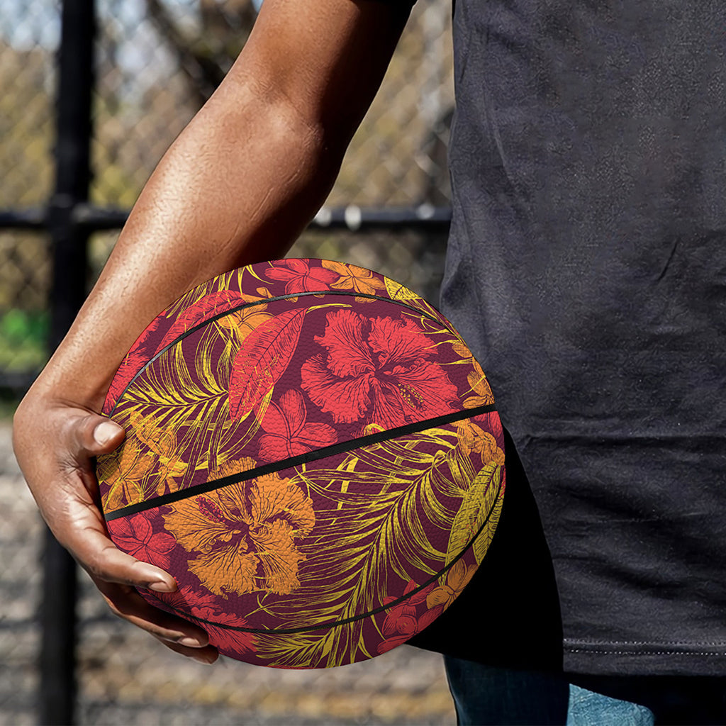 Retro Hawaiian Tropical Floral Print Basketball