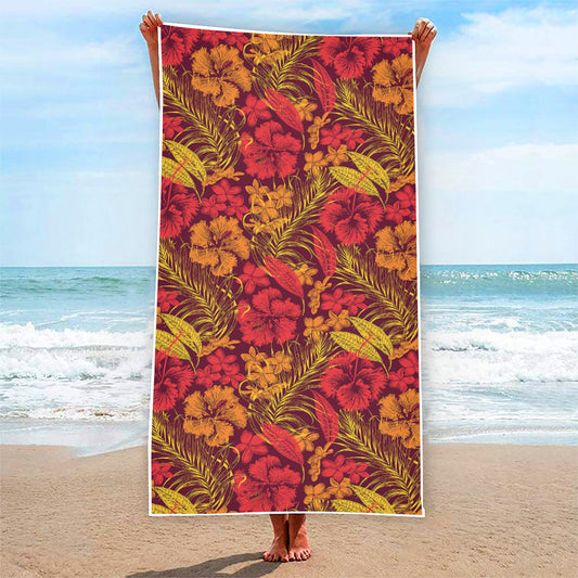 Retro Hawaiian Tropical Floral Print Beach Towel