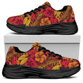 Retro Hawaiian Tropical Floral Print Black Chunky Shoes