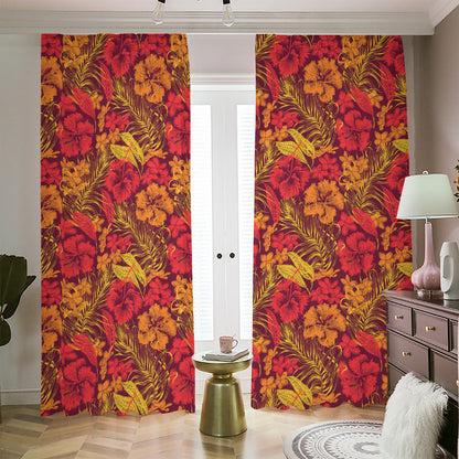 Retro Hawaiian Tropical Floral Print Blackout Pencil Pleat Curtains