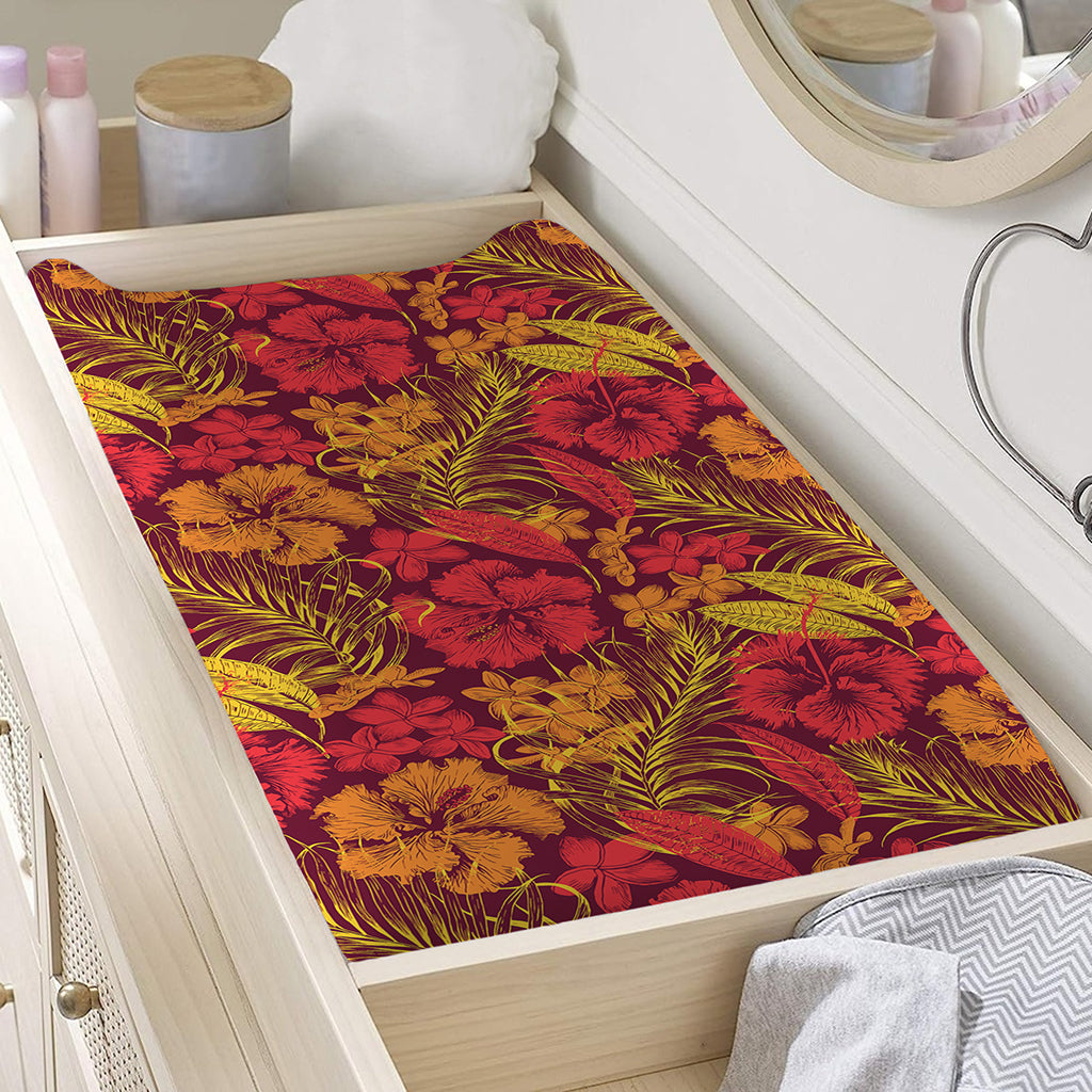 Retro Hawaiian Tropical Floral Print Changing Pad Cover