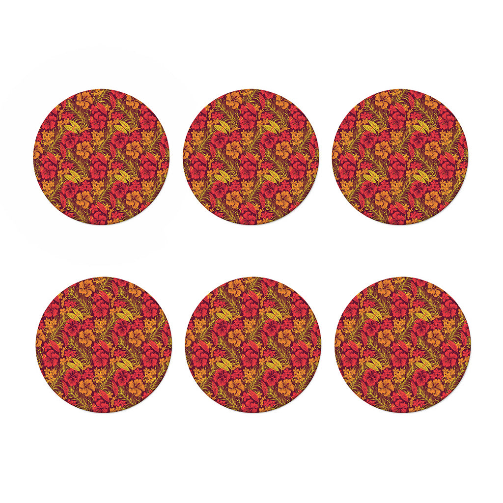 Retro Hawaiian Tropical Floral Print Coaster Set