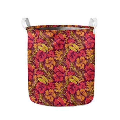 Retro Hawaiian Tropical Floral Print Collapsible Laundry Basket