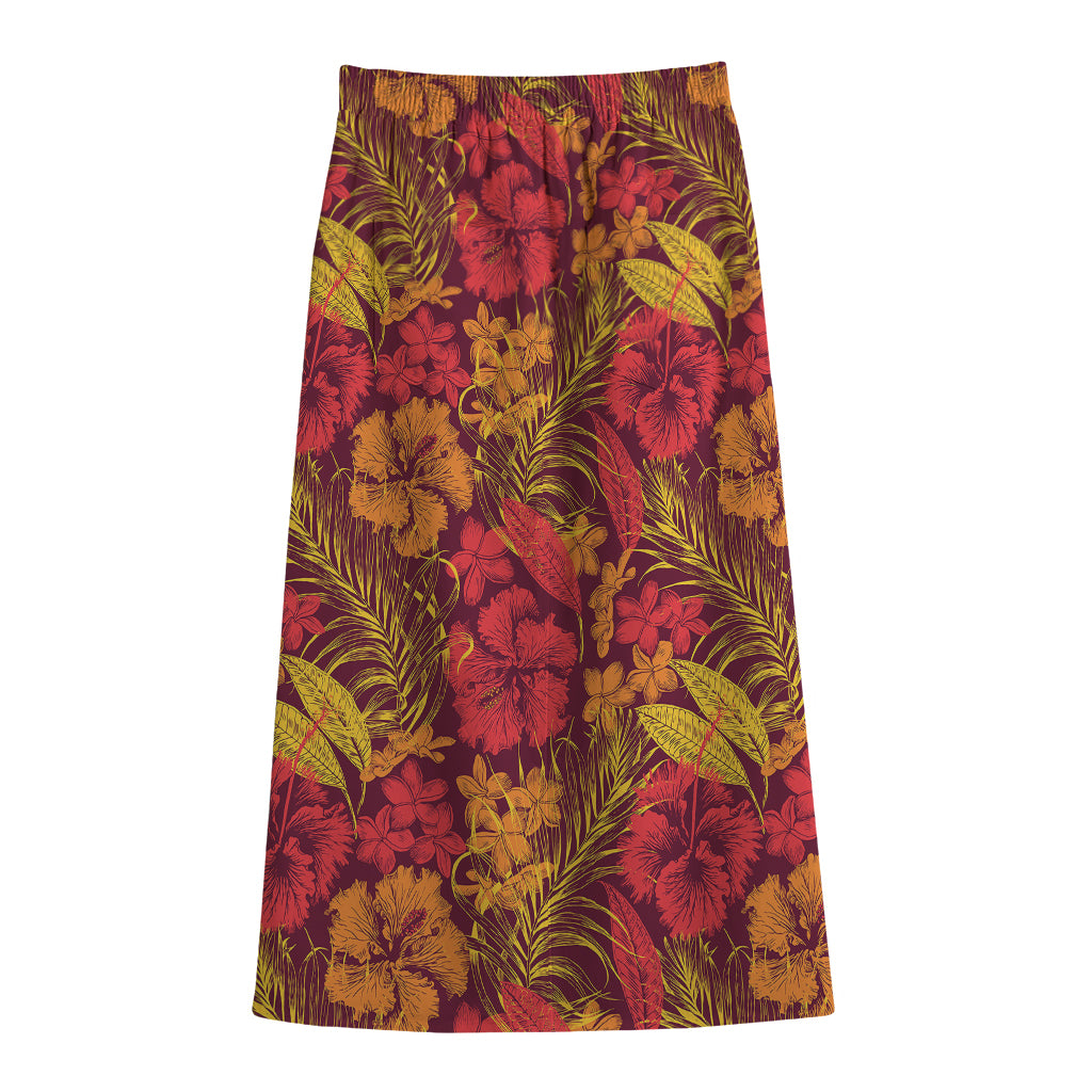 Retro Hawaiian Tropical Floral Print Cotton Front Slit Maxi Skirt