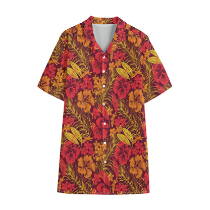 Retro Hawaiian Tropical Floral Print Cotton Hawaiian Shirt