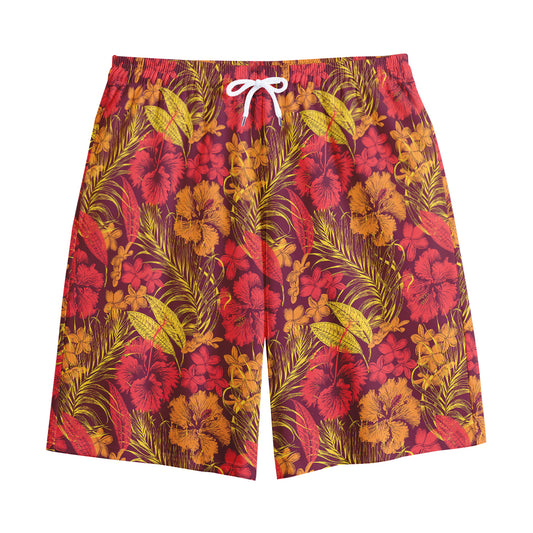 Retro Hawaiian Tropical Floral Print Cotton Shorts