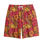 Retro Hawaiian Tropical Floral Print Cotton Shorts