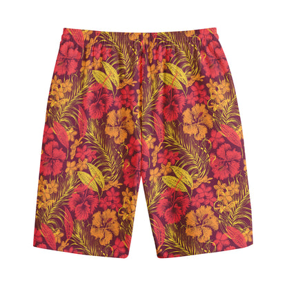 Retro Hawaiian Tropical Floral Print Cotton Shorts