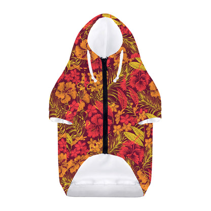 Retro Hawaiian Tropical Floral Print Dog Zip Up Hoodie
