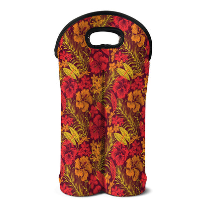 Retro Hawaiian Tropical Floral Print Double Neoprene Wine Tote