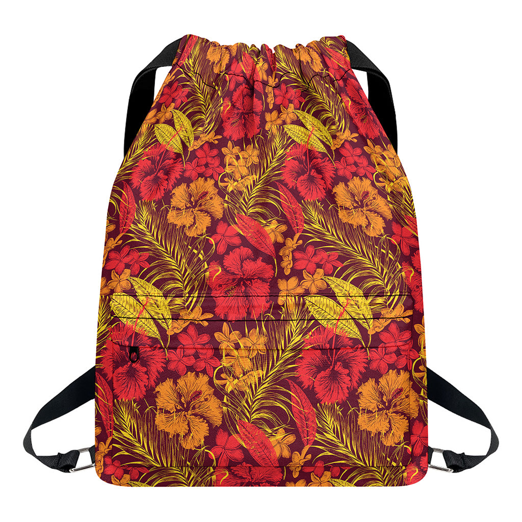 Retro Hawaiian Tropical Floral Print Drawstring Backpack