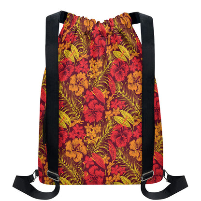 Retro Hawaiian Tropical Floral Print Drawstring Backpack