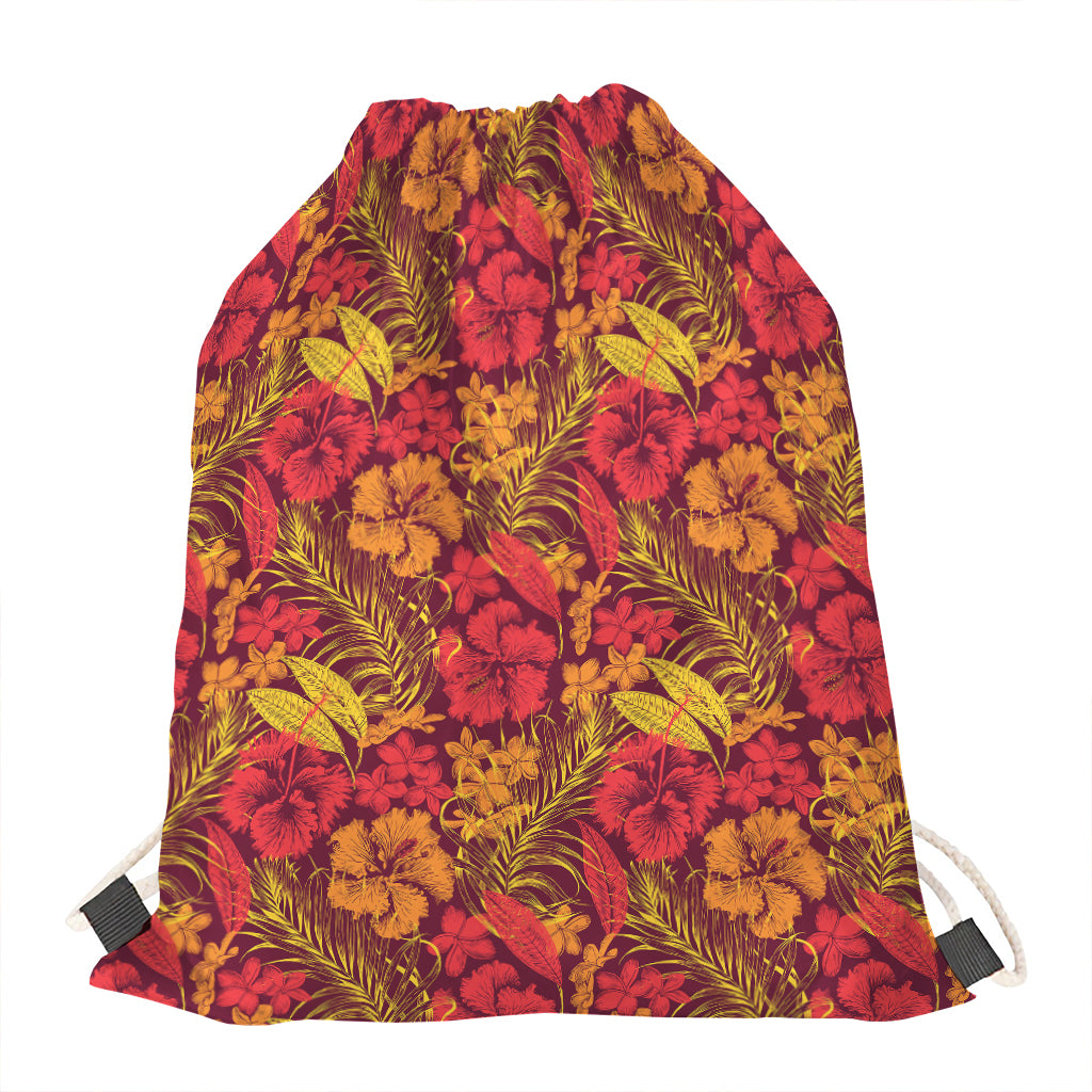Retro Hawaiian Tropical Floral Print Drawstring Bag