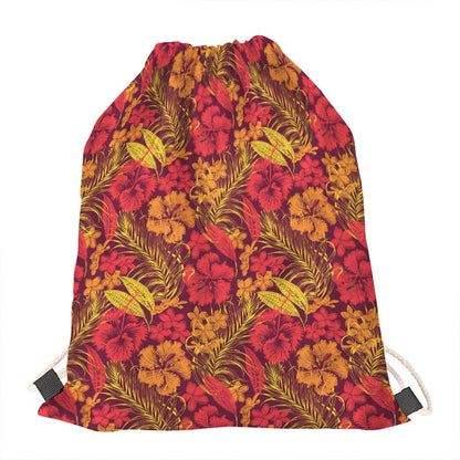 Retro Hawaiian Tropical Floral Print Drawstring Bag
