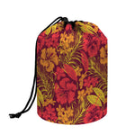 Retro Hawaiian Tropical Floral Print Drawstring Makeup Bag