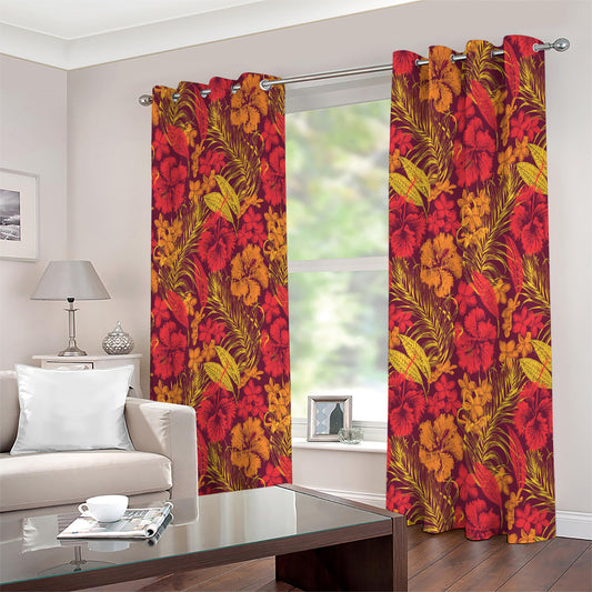 Retro Hawaiian Tropical Floral Print Extra Wide Grommet Curtains