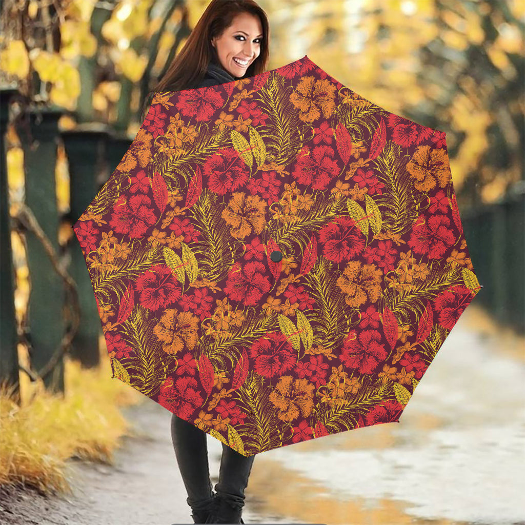 Retro Hawaiian Tropical Floral Print Foldable Umbrella