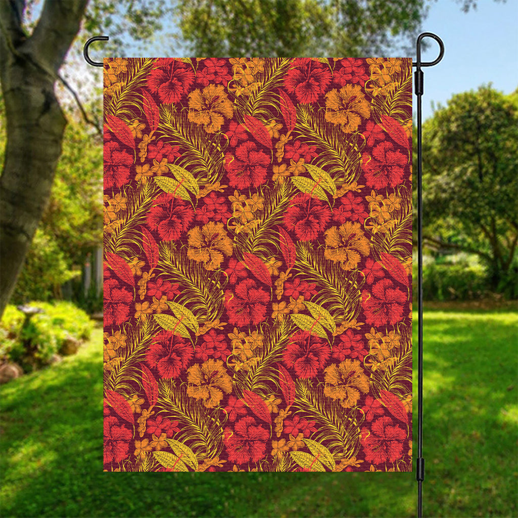 Retro Hawaiian Tropical Floral Print Garden Flag