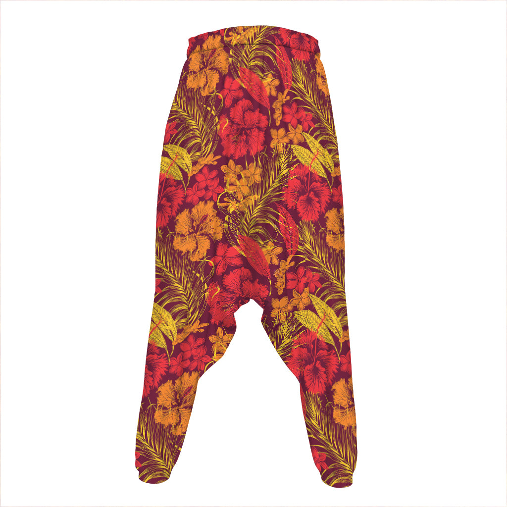 Retro Hawaiian Tropical Floral Print Hammer Pants