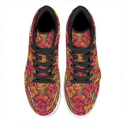 Retro Hawaiian Tropical Floral Print High Top Leather Sneakers