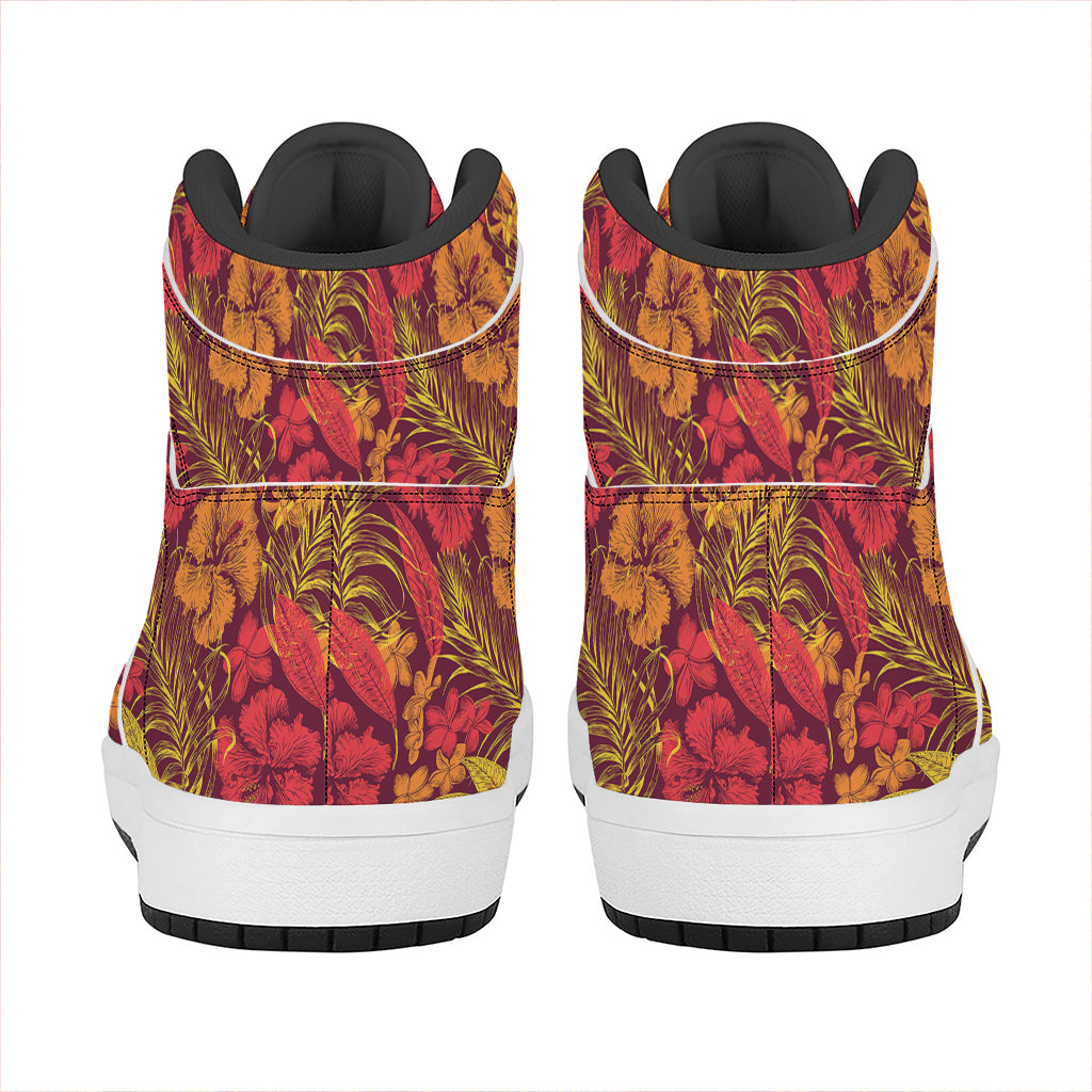 Retro Hawaiian Tropical Floral Print High Top Leather Sneakers
