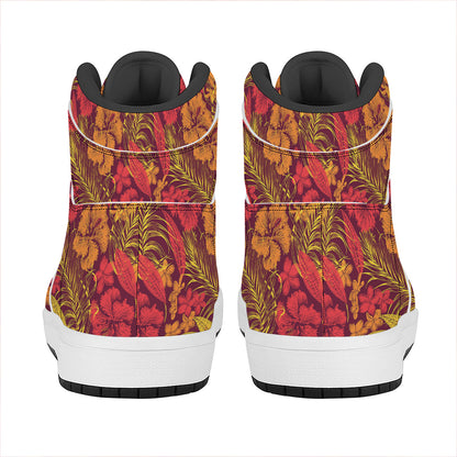 Retro Hawaiian Tropical Floral Print High Top Leather Sneakers