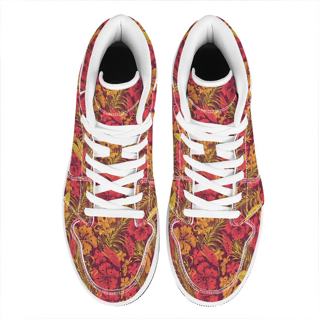 Retro Hawaiian Tropical Floral Print High Top Leather Sneakers