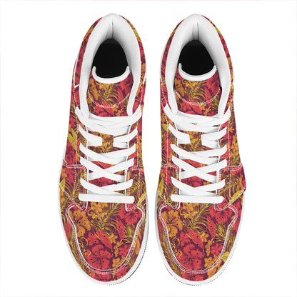 Retro Hawaiian Tropical Floral Print High Top Leather Sneakers