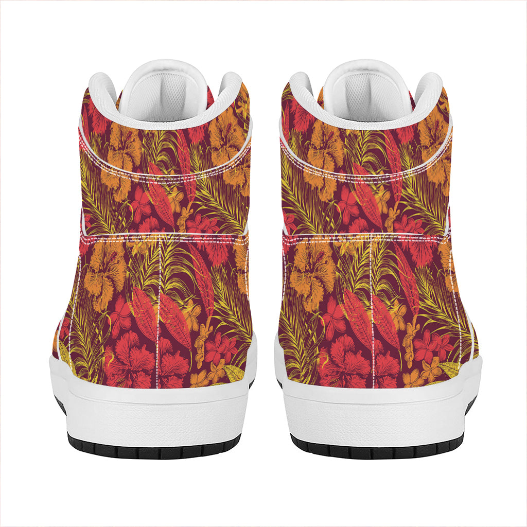 Retro Hawaiian Tropical Floral Print High Top Leather Sneakers