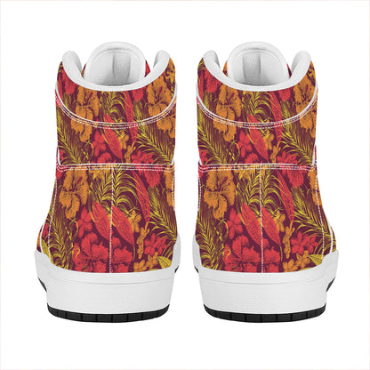 Retro Hawaiian Tropical Floral Print High Top Leather Sneakers